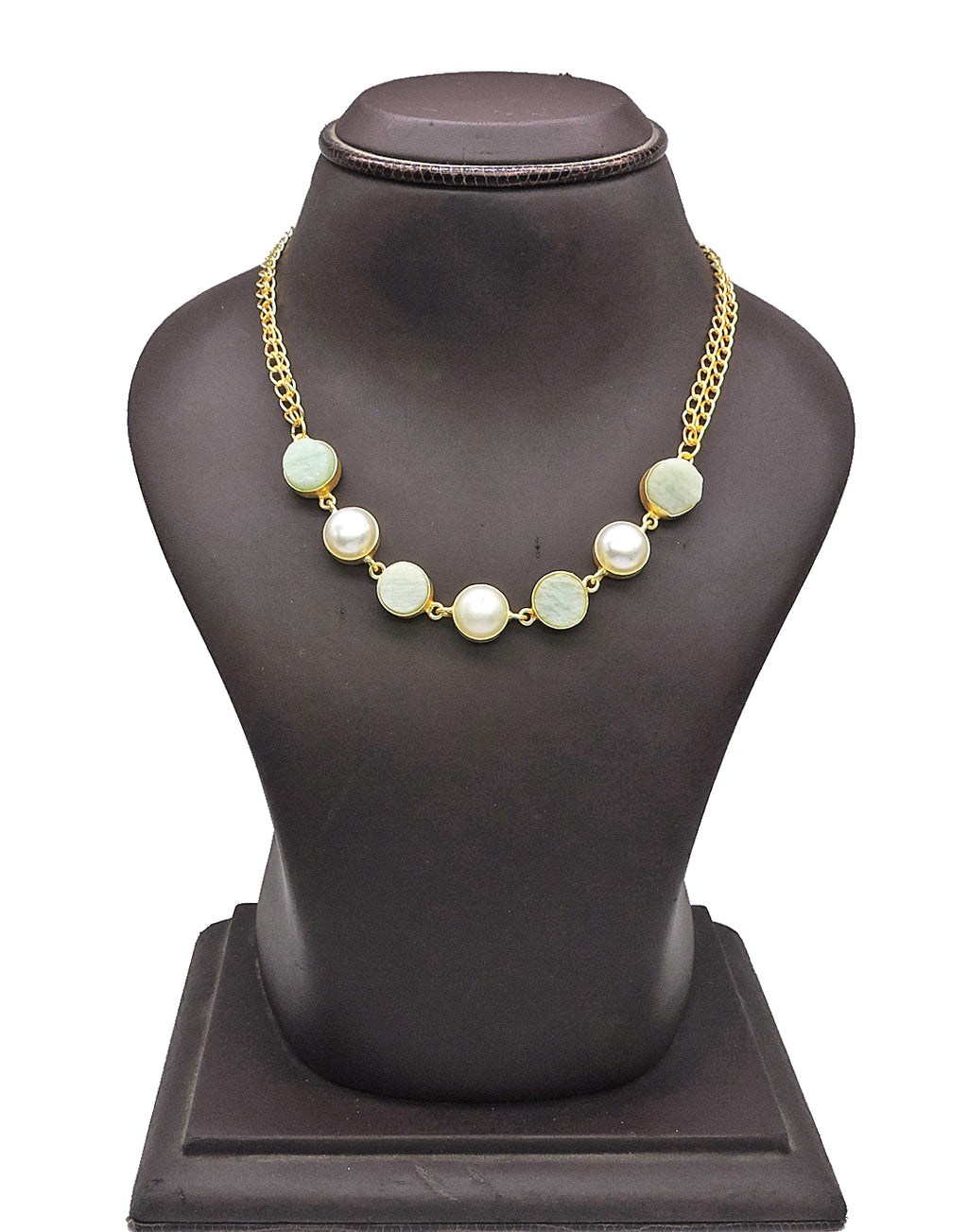 Amazonite & Pearl Necklace - Statement Necklaces - Gold-Plated & Hypoallergenic Jewellery - Made in India - Dubai Jewellery - Dori