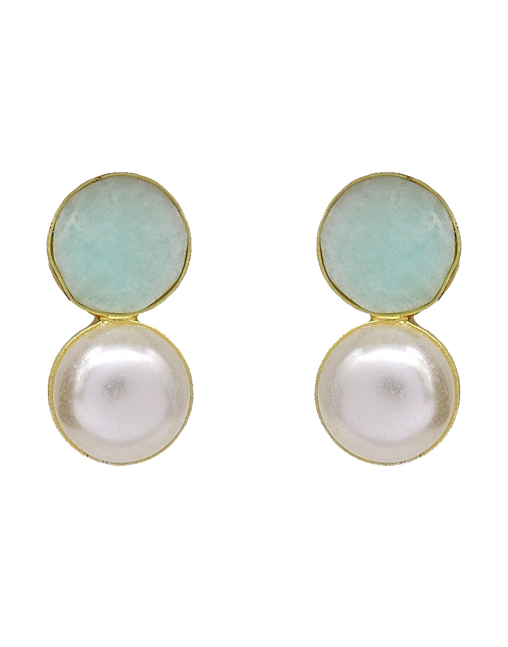 Pearl & Stone Earrings (Amazonite) - Statement Earrings - Gold-Plated & Hypoallergenic Jewellery - Made in India - Dubai Jewellery - Dori