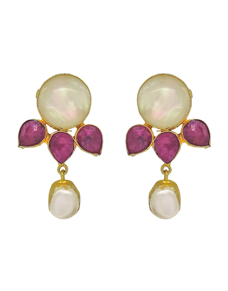 Flower Drop Earrings - Statement Earrings - Gold-Plated & Hypoallergenic - Made in India - Dubai Jewellery - Dori