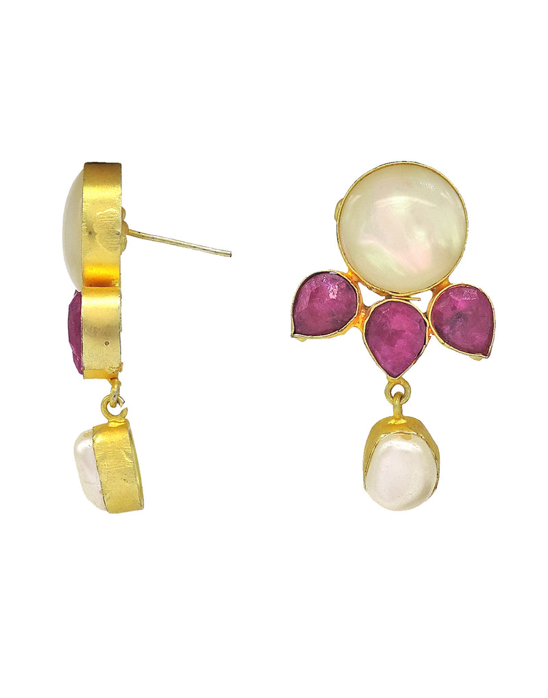 Flower Drop Earrings - Statement Earrings - Gold-Plated & Hypoallergenic - Made in India - Dubai Jewellery - Dori