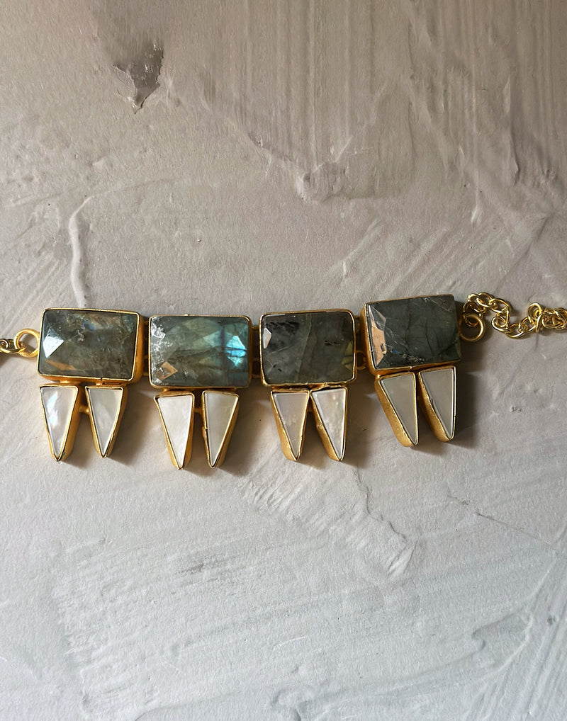 Labradorite & MOP Choker - Statement Necklaces - Gold-Plated & Hypoallergenic Jewellery - Made in India - Dubai Jewellery - Dori