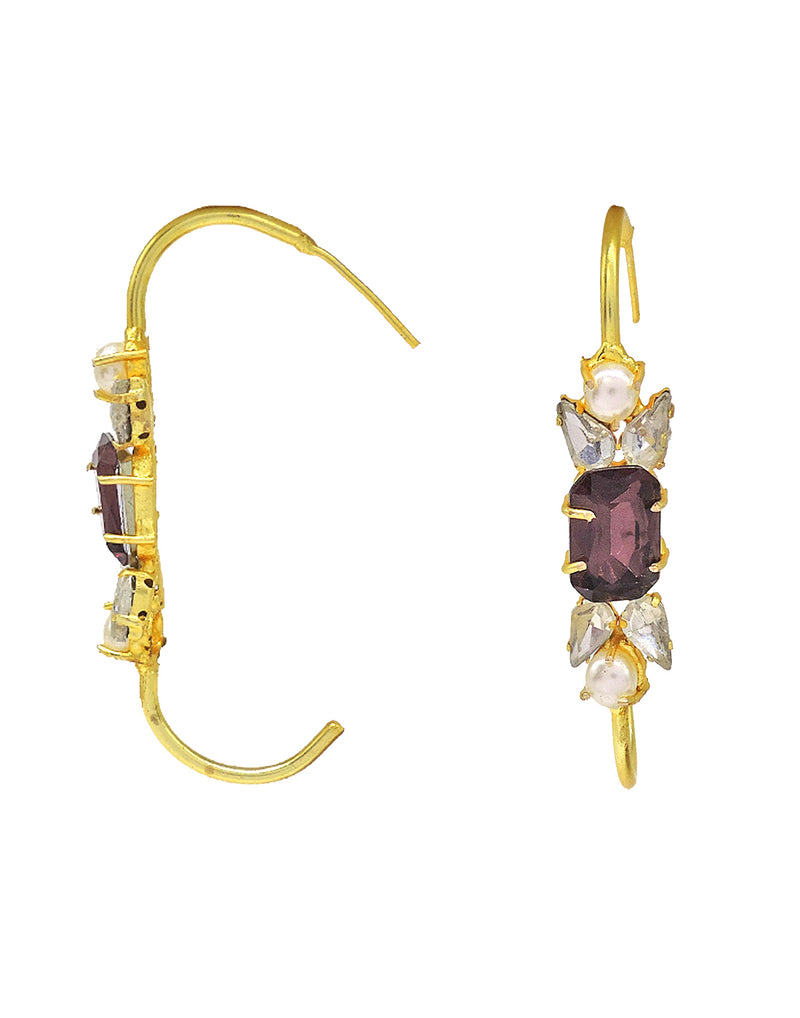 Crystal Pop Hoops | Green, Purple, Gold, Red & Black - Statement Earrings - Gold-Plated & Hypoallergenic - Made in India - Dubai Jewellery - Dori
