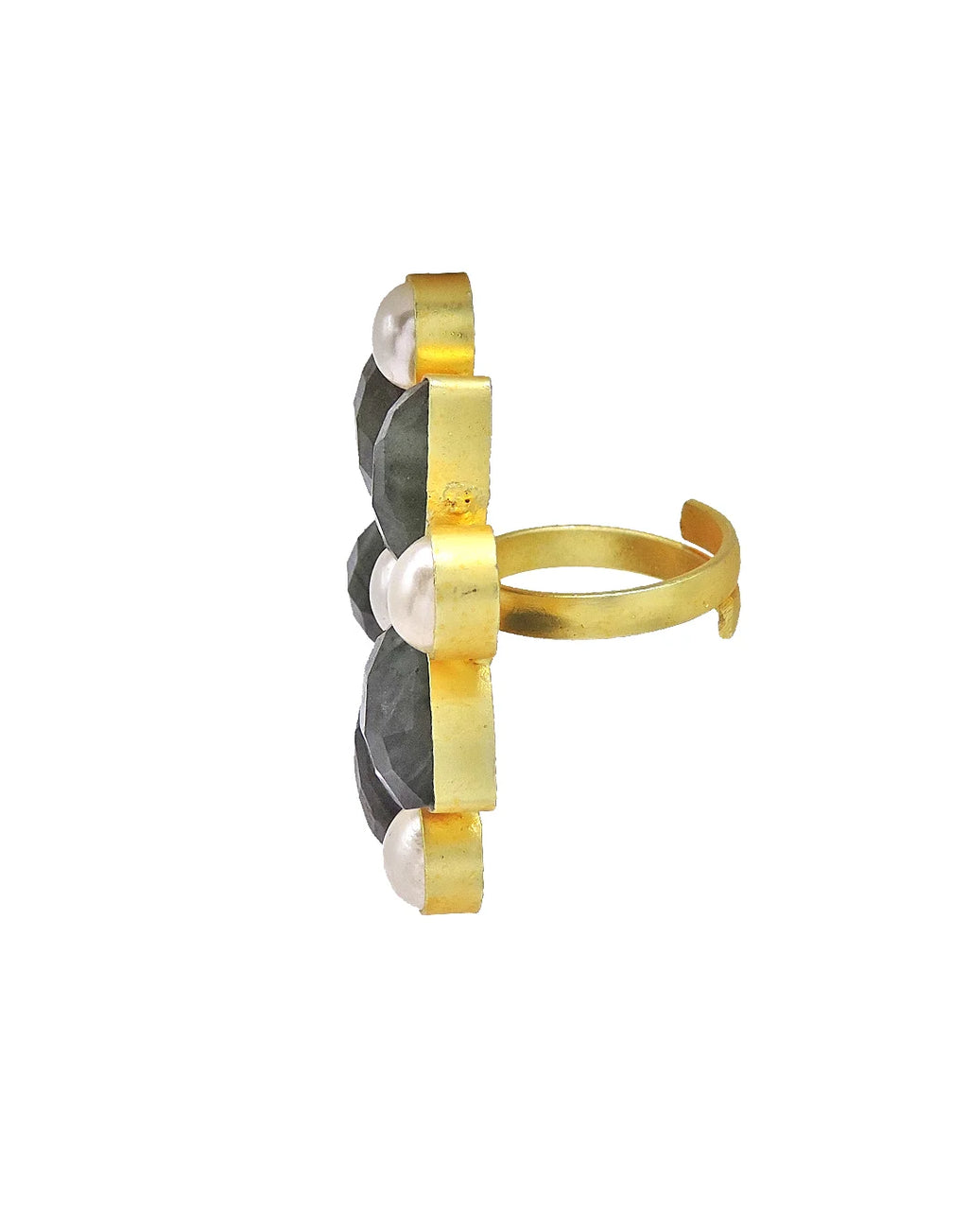 Floral Labradorite & Pearl Ring