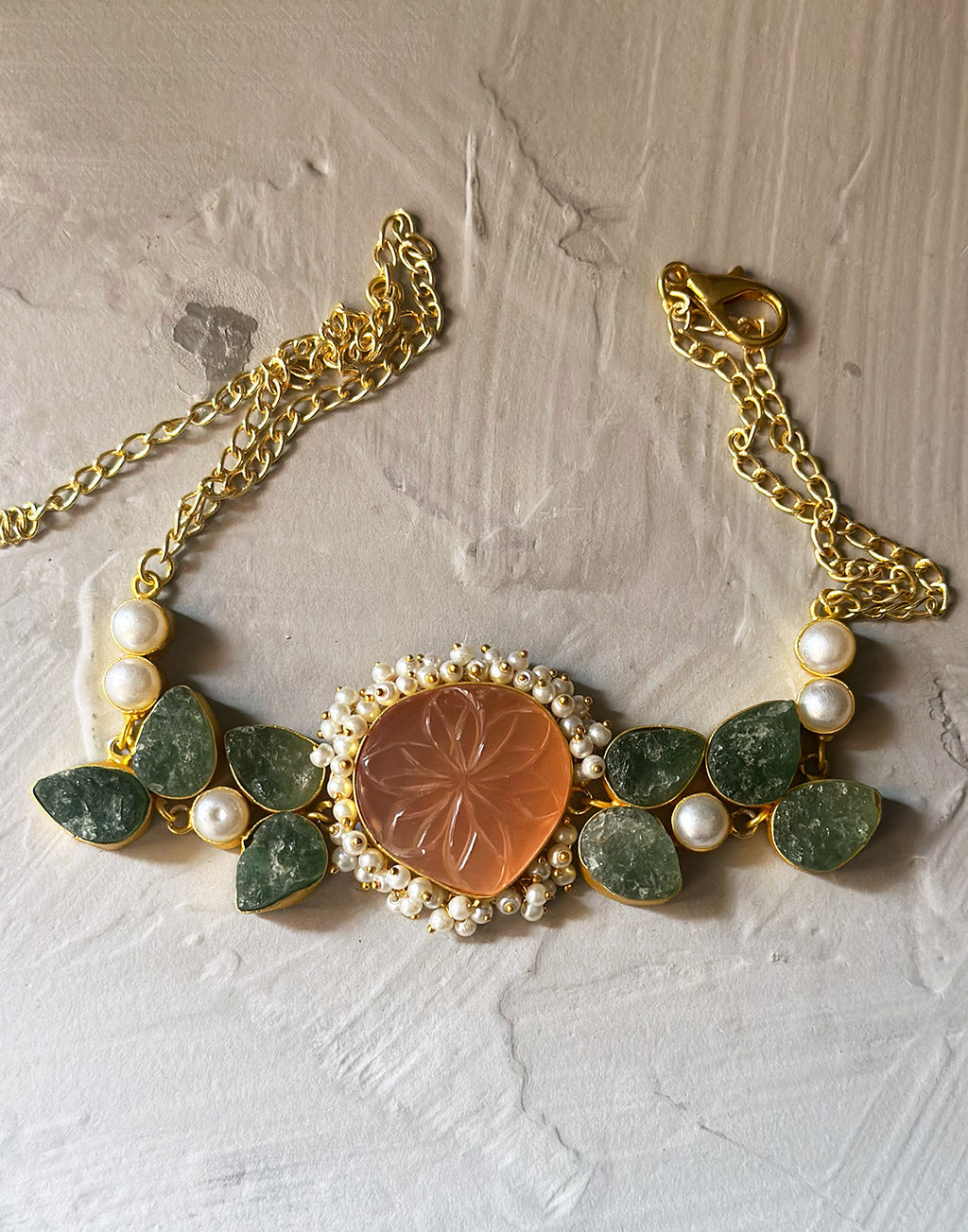 Orange Teardrop & Fluorite Necklace - Statement Necklaces - Gold-Plated & Hypoallergenic Jewellery - Made in India - Dubai Jewellery - Dori