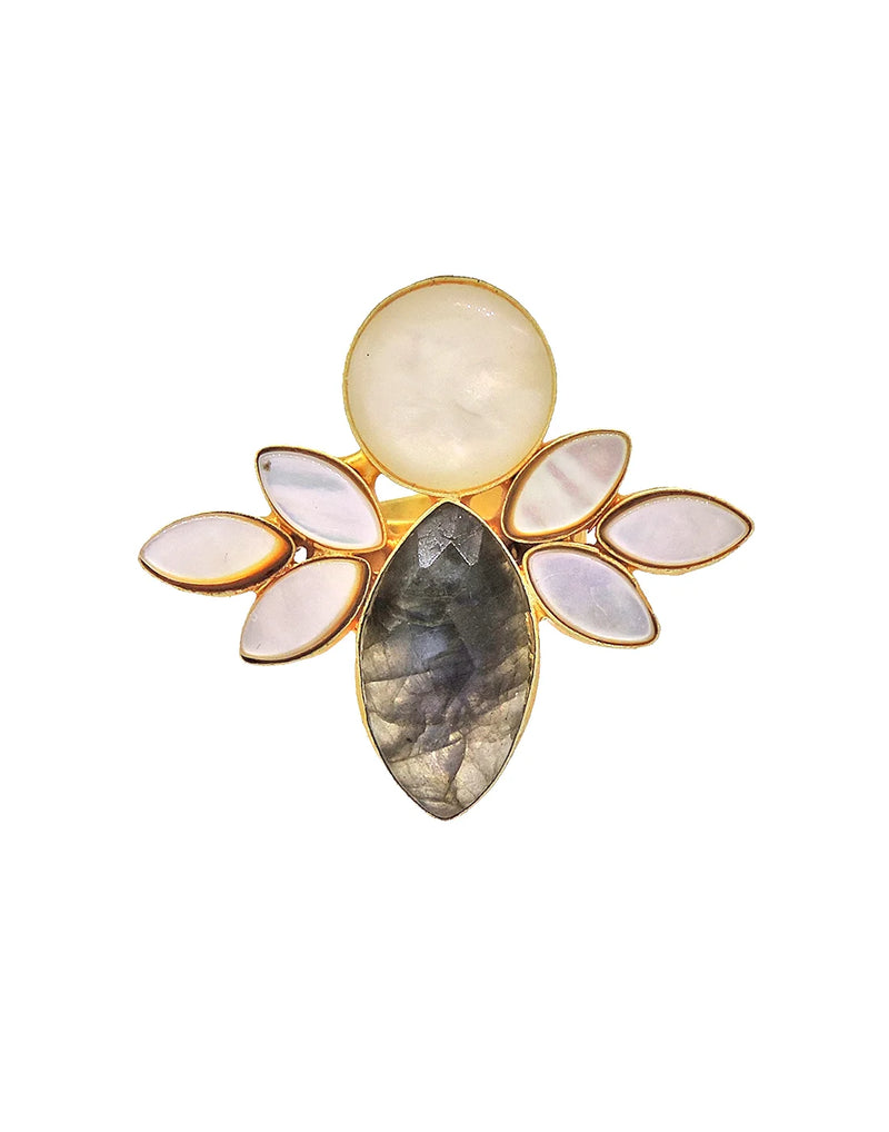 Labradorite & Shell Firefly Ring