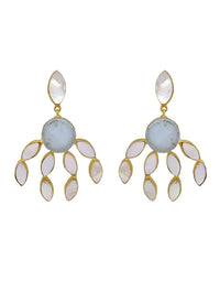 Curtain Earrings (Blue Onyx) - Statement Earrings - Gold-Plated & Hypoallergenic - Made in India - Dubai Jewellery - Dori