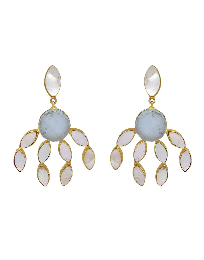 Curtain Earrings (Blue Onyx) - Statement Earrings - Gold-Plated & Hypoallergenic - Made in India - Dubai Jewellery - Dori