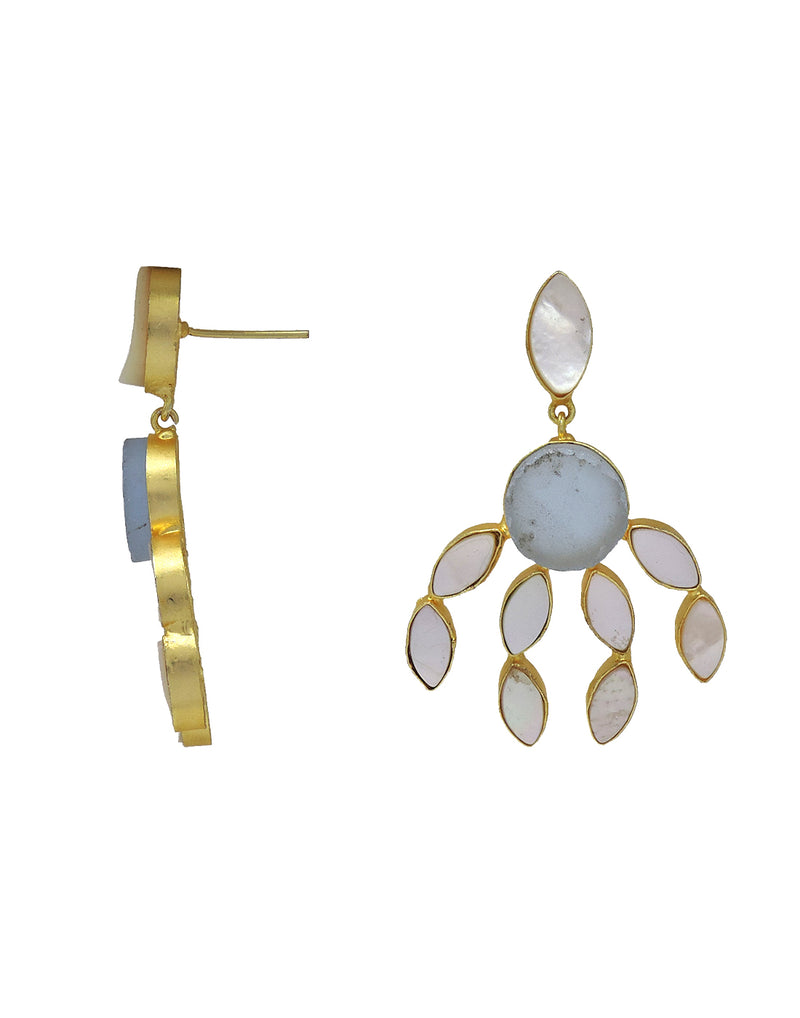 Curtain Earrings (Blue Onyx) - Statement Earrings - Gold-Plated & Hypoallergenic - Made in India - Dubai Jewellery - Dori