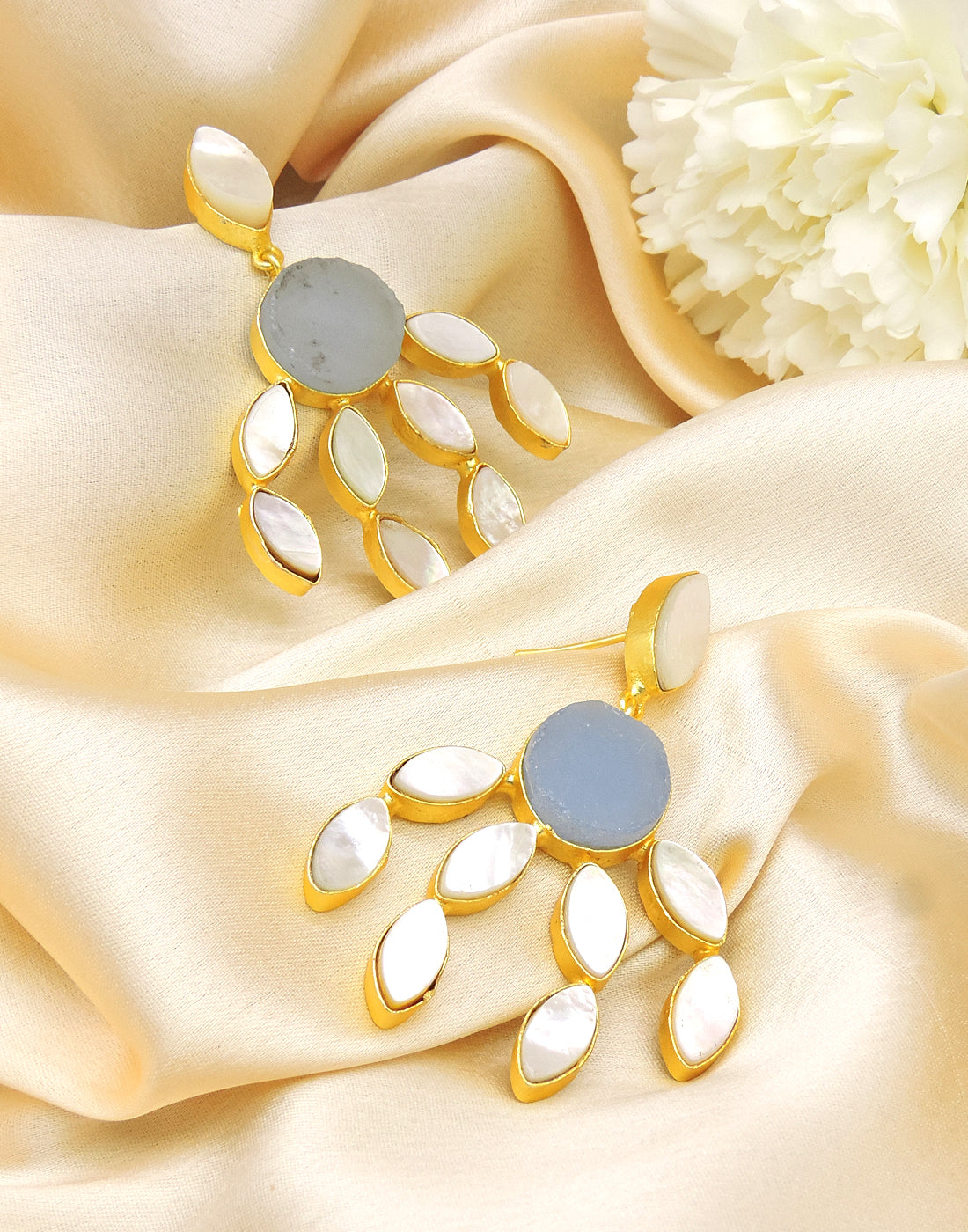 Curtain Earrings (Blue Onyx) - Statement Earrings - Gold-Plated & Hypoallergenic - Made in India - Dubai Jewellery - Dori