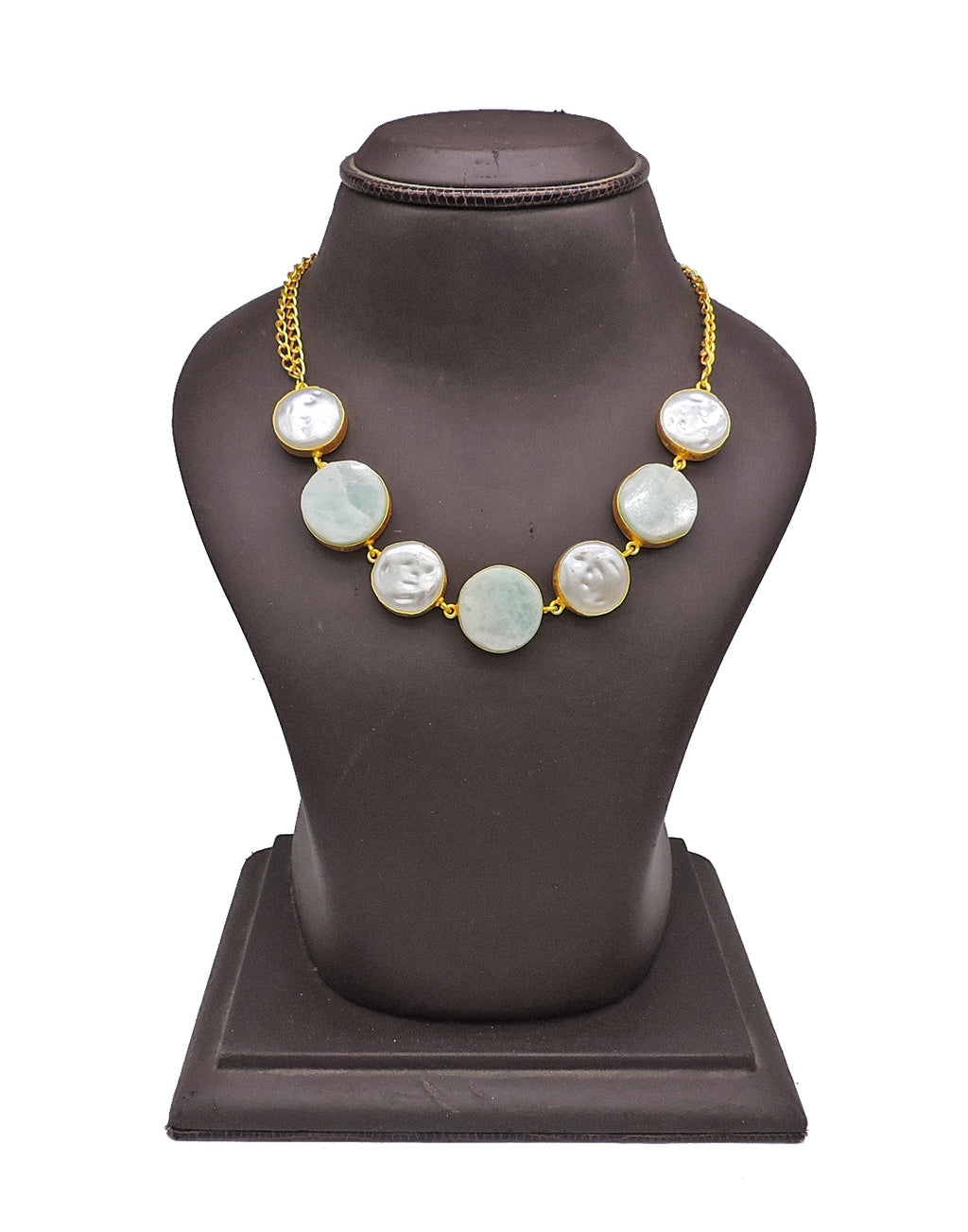 Amazonite & Baroque Pearl Necklace - Statement Necklaces - Gold-Plated & Hypoallergenic Jewellery - Made in India - Dubai Jewellery - Dori