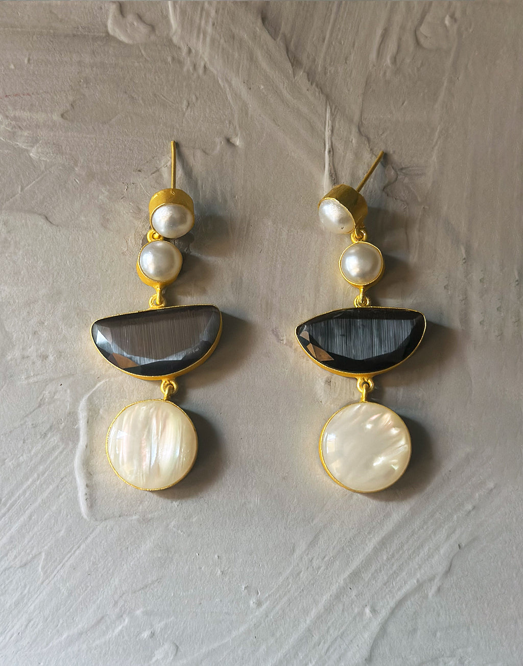 Indigo Monalisa & Pearl Danglers - Statement Earrings - Gold-Plated & Hypoallergenic Jewellery - Made in India - Dubai Jewellery - Dori