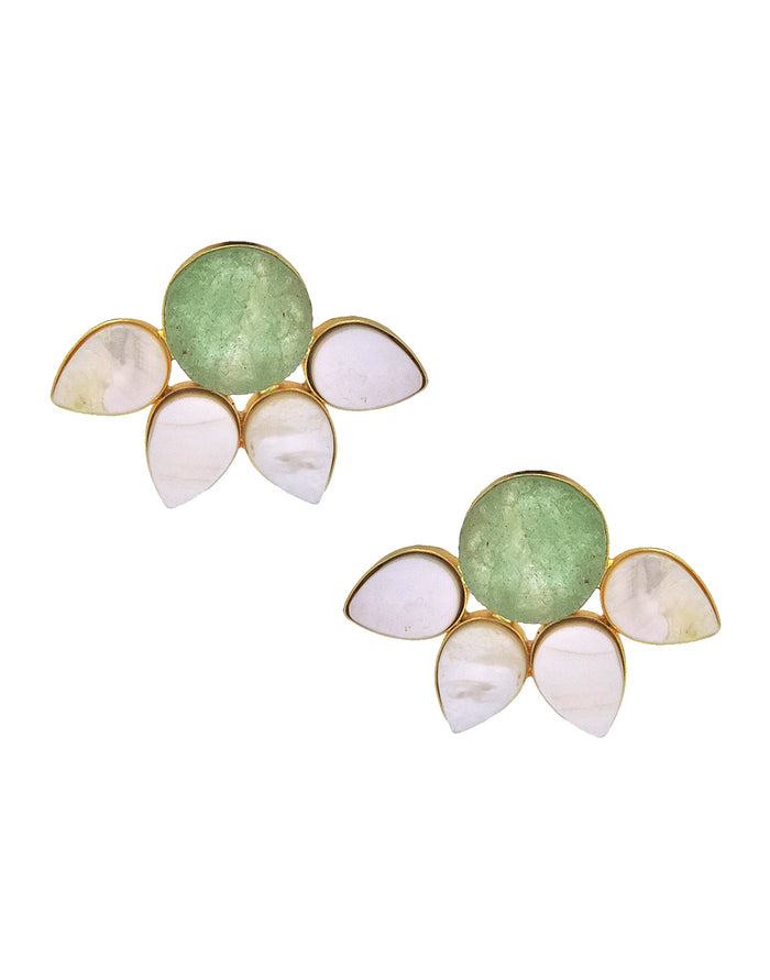 Half Flora Earrings (Fluorite) - Statement Earrings - Gold-Plated & Hypoallergenic Jewellery - Made in India - Dubai Jewellery - Dori