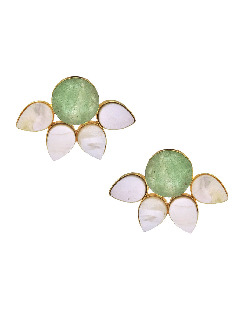 Half Flora Earrings (Fluorite) - Statement Earrings - Gold-Plated & Hypoallergenic Jewellery - Made in India - Dubai Jewellery - Dori