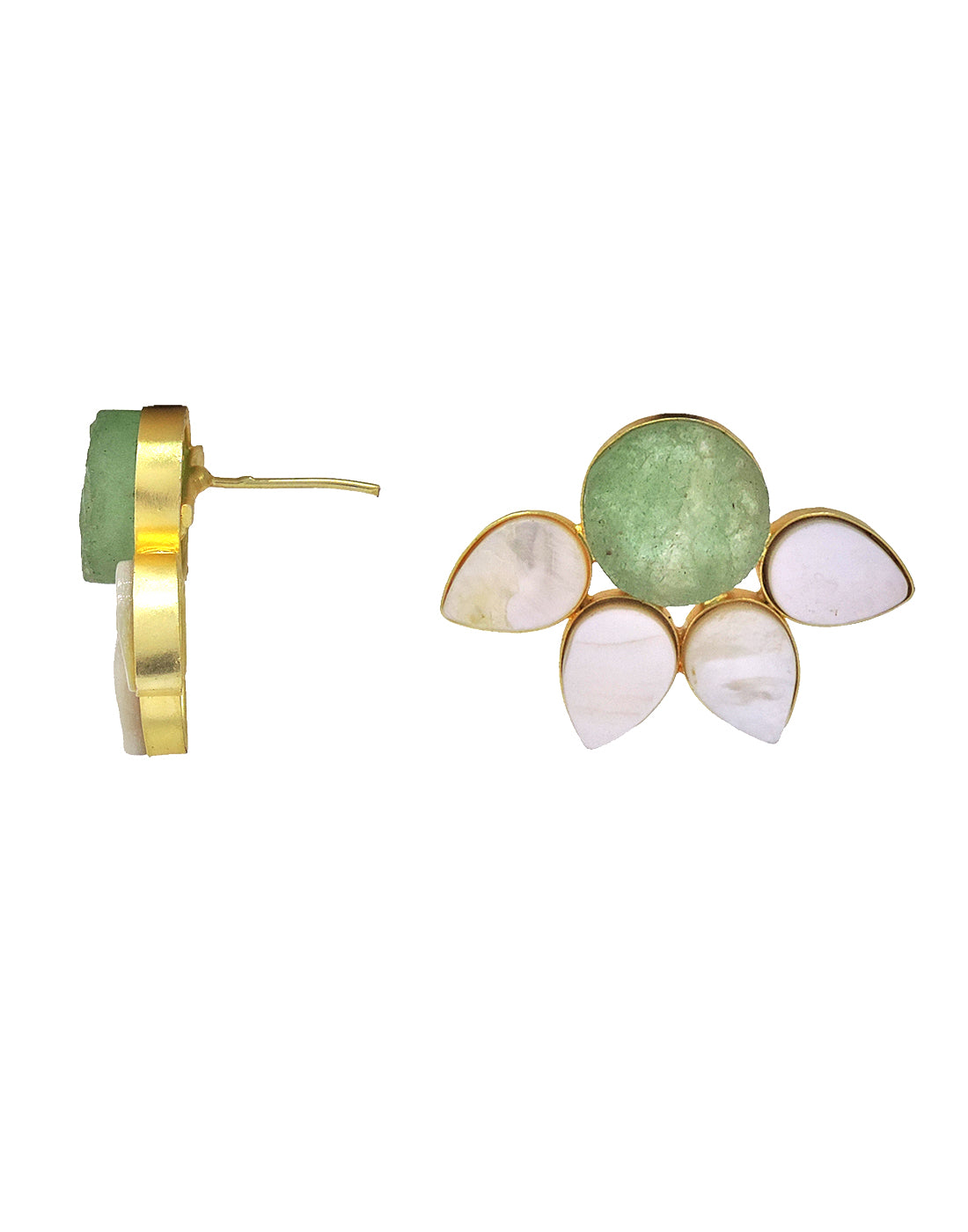 Half Flora Earrings (Fluorite) - Statement Earrings - Gold-Plated & Hypoallergenic Jewellery - Made in India - Dubai Jewellery - Dori