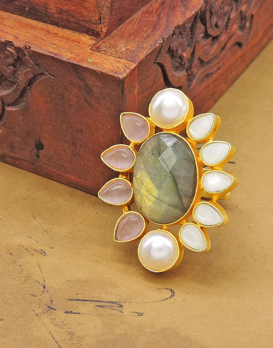 Labradorite & Glass Ring- Handcrafted Jewellery from Dori