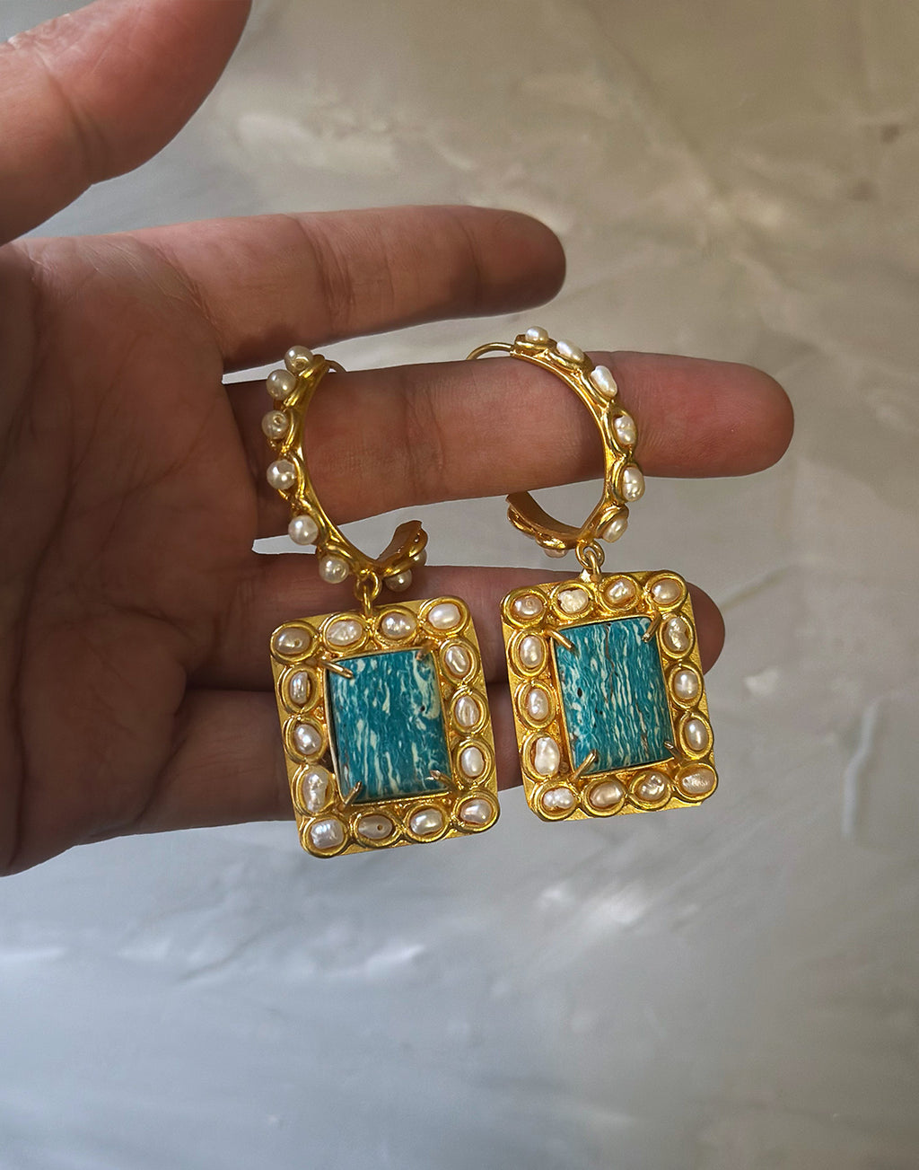 Talia Hoops (Blue) - Statement Earrings - Gold-Plated & Hypoallergenic Jewellery - Made in India - Dubai Jewellery - Dori