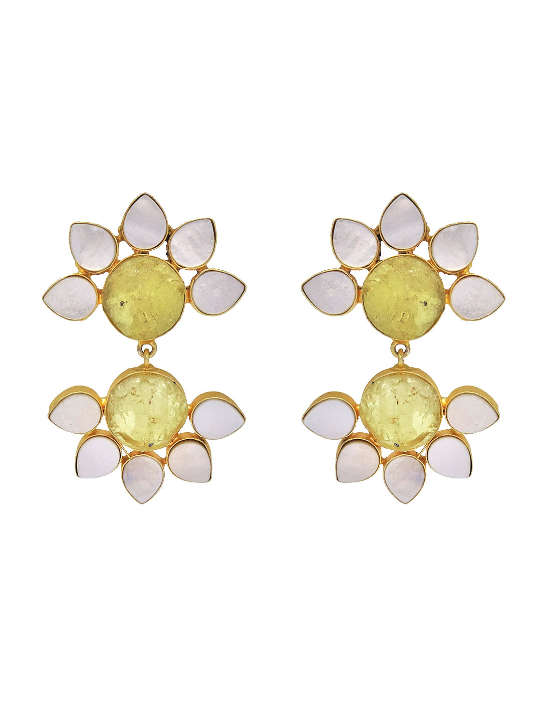 Twin Flora Earrings (Citrine) - Statement Earrings - Gold-Plated & Hypoallergenic Jewellery - Made in India - Dubai Jewellery - Dori