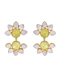 Twin Flora Earrings (Citrine) - Statement Earrings - Gold-Plated & Hypoallergenic Jewellery - Made in India - Dubai Jewellery - Dori