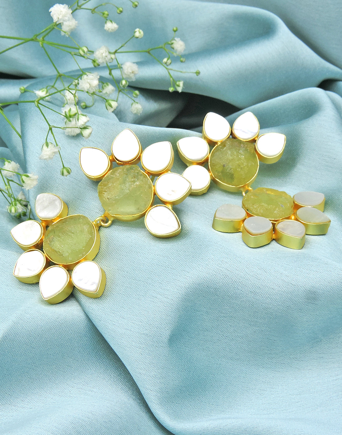 Twin Flora Earrings (Citrine) - Statement Earrings - Gold-Plated & Hypoallergenic Jewellery - Made in India - Dubai Jewellery - Dori