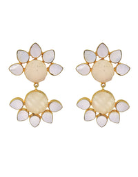 Twin Flora Earrings (Rose Quartz) - Statement Earrings - Gold-Plated & Hypoallergenic Jewellery - Made in India - Dubai Jewellery - Dori