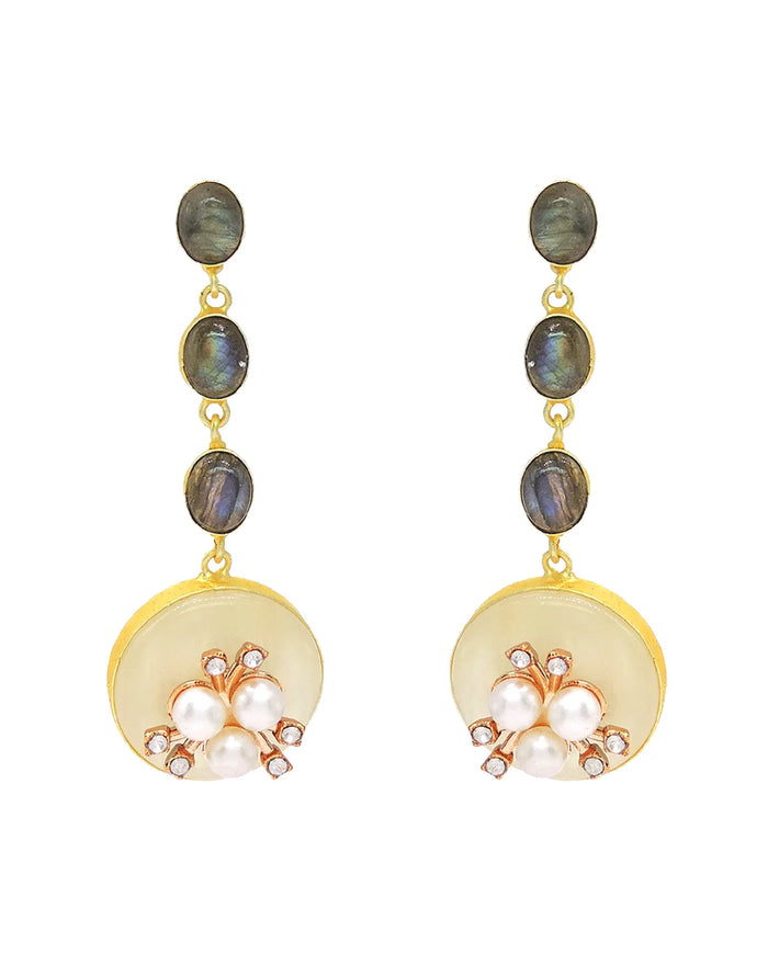 Labradorite & Pearl Drop Earrings- Handcrafted Jewellery from Dori