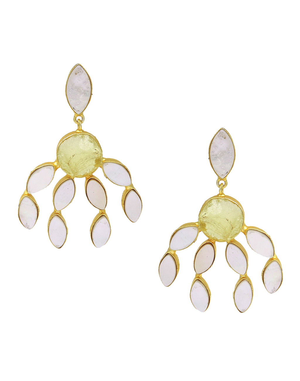 Curtain Earrings (Citrine) - Statement Earrings - Gold-Plated & Hypoallergenic - Made in India - Dubai Jewellery - Dori