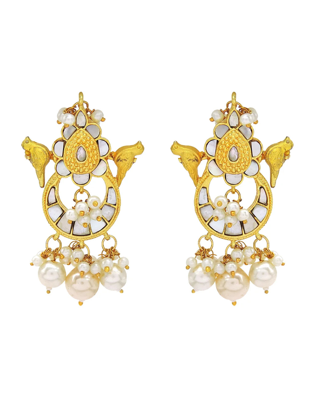 Pearl & Shell Statement Cluster Earrings- Handcrafted Jewellery from Dori
