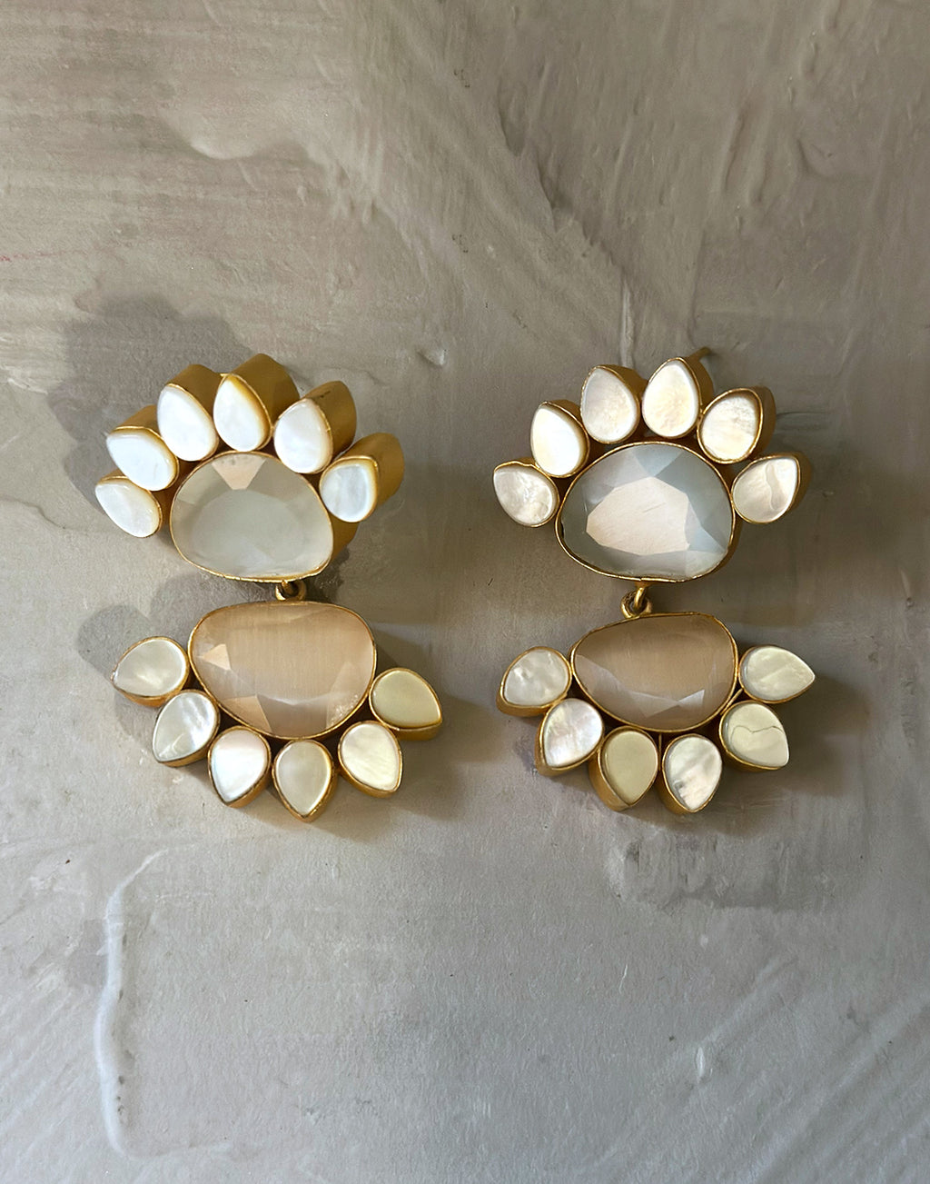 Twin Flower Earrings (Monalisa) - Statement Earrings - Gold-Plated & Hypoallergenic Jewellery - Made in India - Dubai Jewellery - Dori