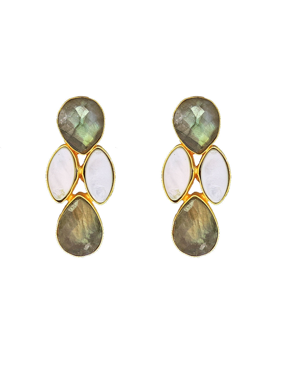 Labradorite Duo Earrings - Statement Earrings - Gold-Plated & Hypoallergenic Jewellery - Made in India - Dubai Jewellery - Dori