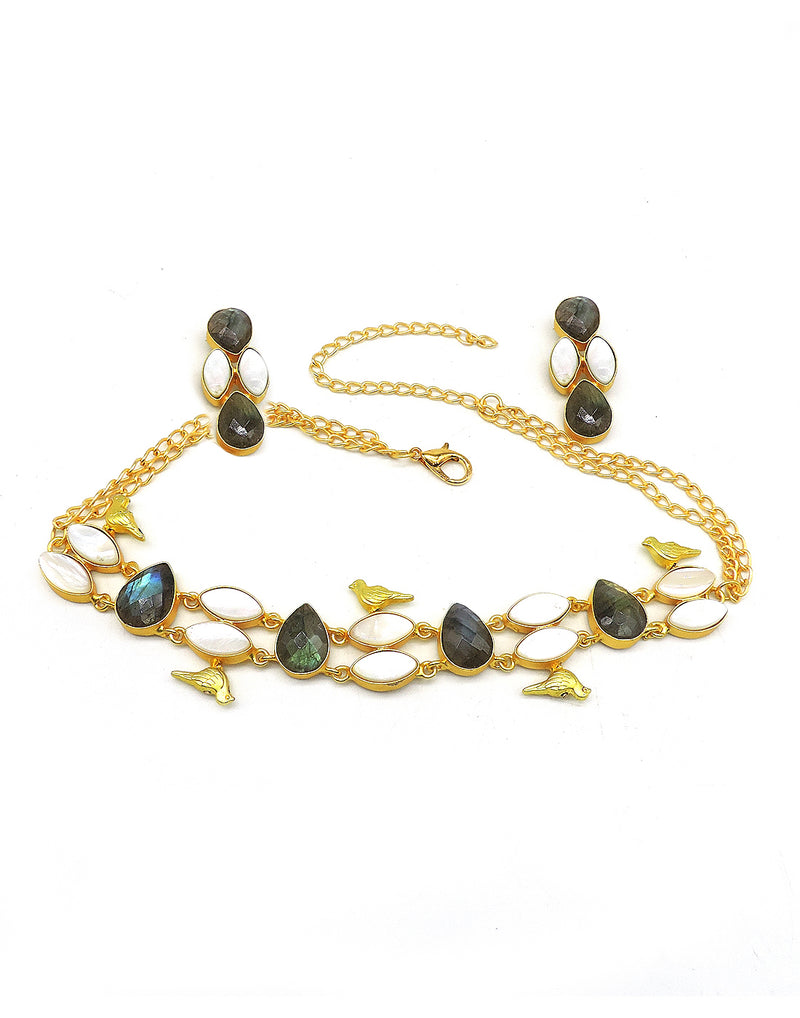 Bird Labradorite Necklace - Statement Necklaces - Gold-Plated & Hypoallergenic Jewellery - Made in India - Dubai Jewellery - Dori