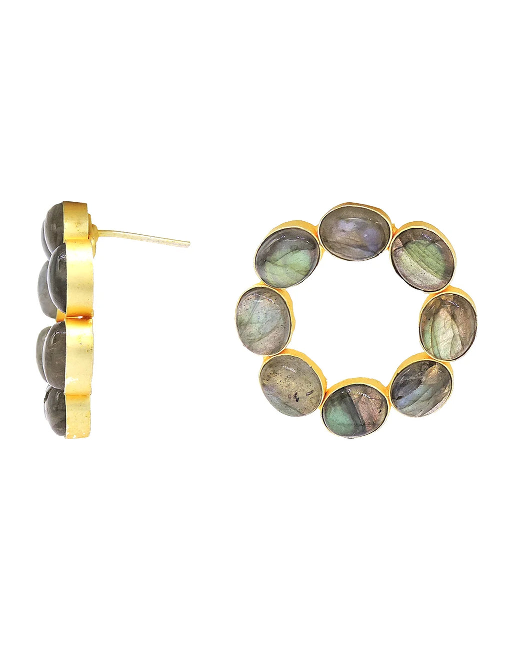 Labradorite Round Frame Earrings- Handcrafted Jewellery from Dori