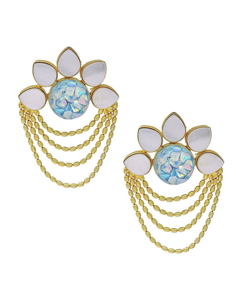Layered Chain Earrings (Crystal) | Gold & Blue - Statement Earrings - Gold-Plated & Hypoallergenic - Made in India - Dubai Jewellery - Dori