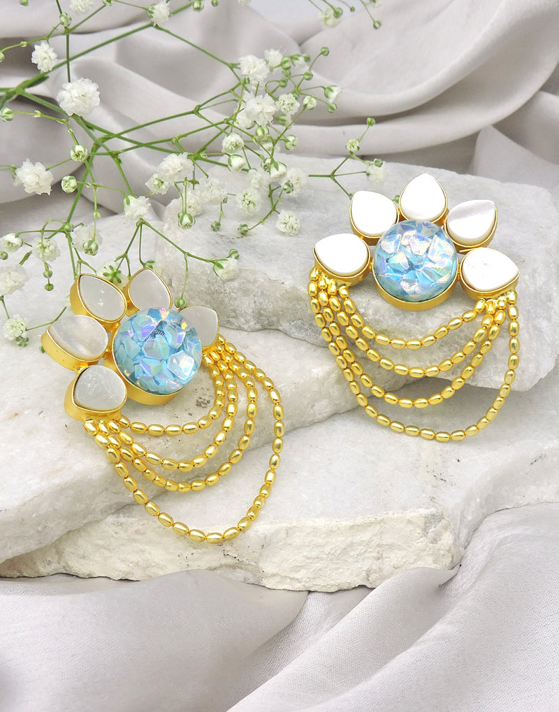 Layered Chain Earrings (Crystal) | Gold & Blue - Statement Earrings - Gold-Plated & Hypoallergenic - Made in India - Dubai Jewellery - Dori