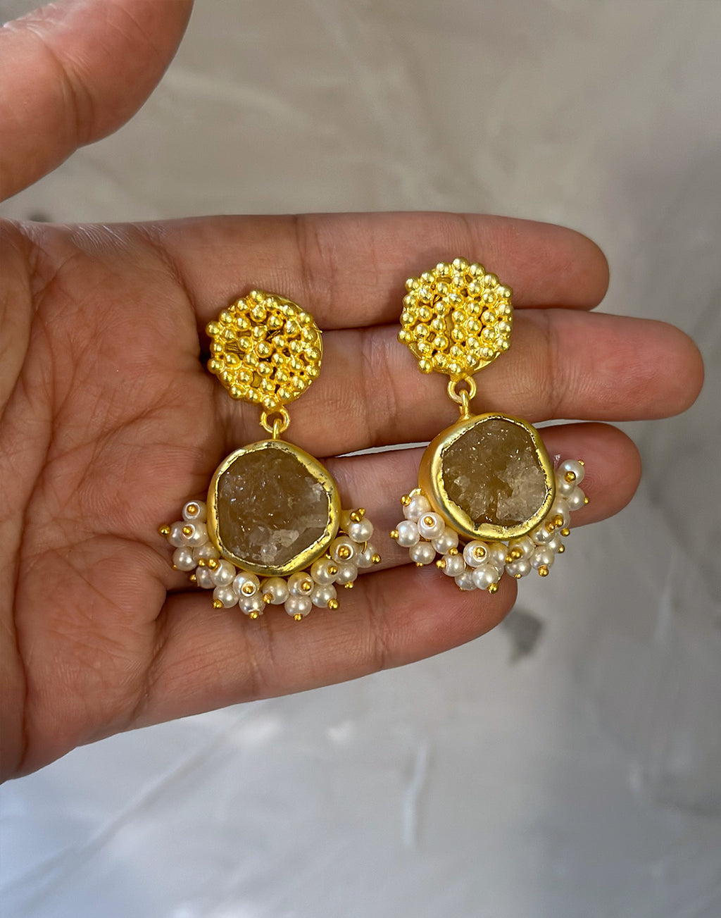 Adora Earrings (Citrine) - Statement Earrings - Gold-Plated & Hypoallergenic Jewellery - Made in India - Dubai Jewellery - Dori