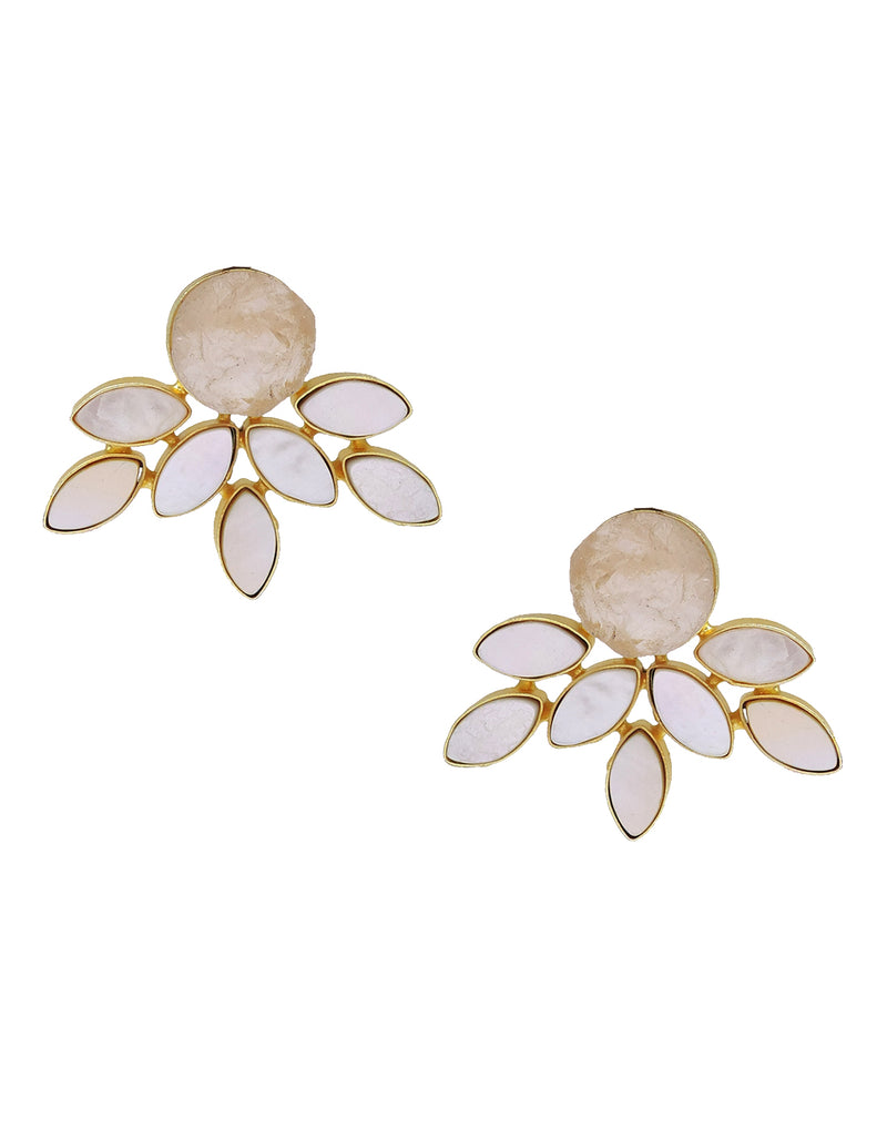 Firework Earrings (Rose Quartz) - Statement Earrings - Gold-Plated & Hypoallergenic - Made in India - Dubai Jewellery - Dori