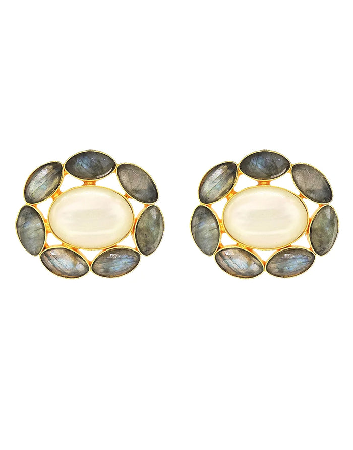 Labradorite & MOP Oval Earrings- Handcrafted Jewellery from Dori