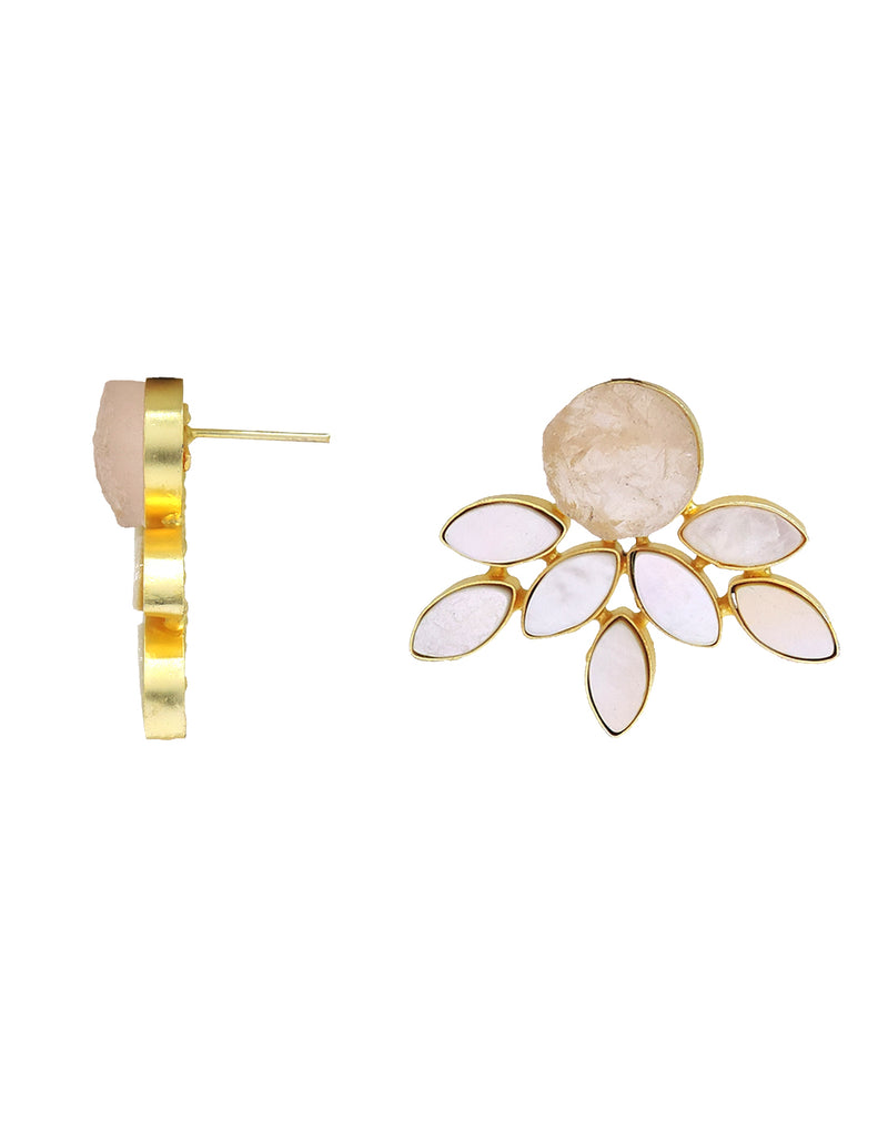 Firework Earrings (Rose Quartz) - Statement Earrings - Gold-Plated & Hypoallergenic - Made in India - Dubai Jewellery - Dori
