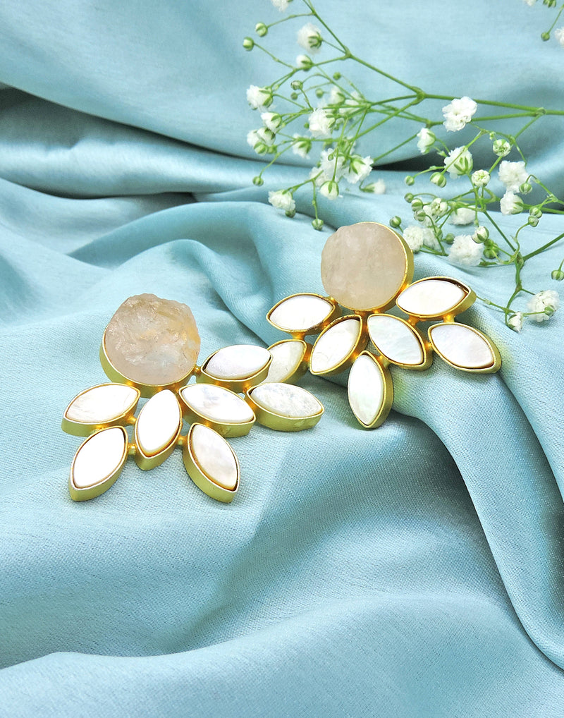 Firework Earrings (Rose Quartz) - Statement Earrings - Gold-Plated & Hypoallergenic - Made in India - Dubai Jewellery - Dori