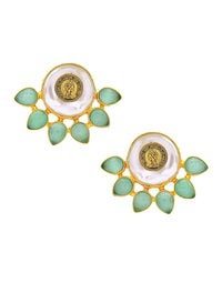 Half Flora & Coin Earrings - Statement Earrings - Gold-Plated & Hypoallergenic - Made in India - Dubai Jewellery - Dori