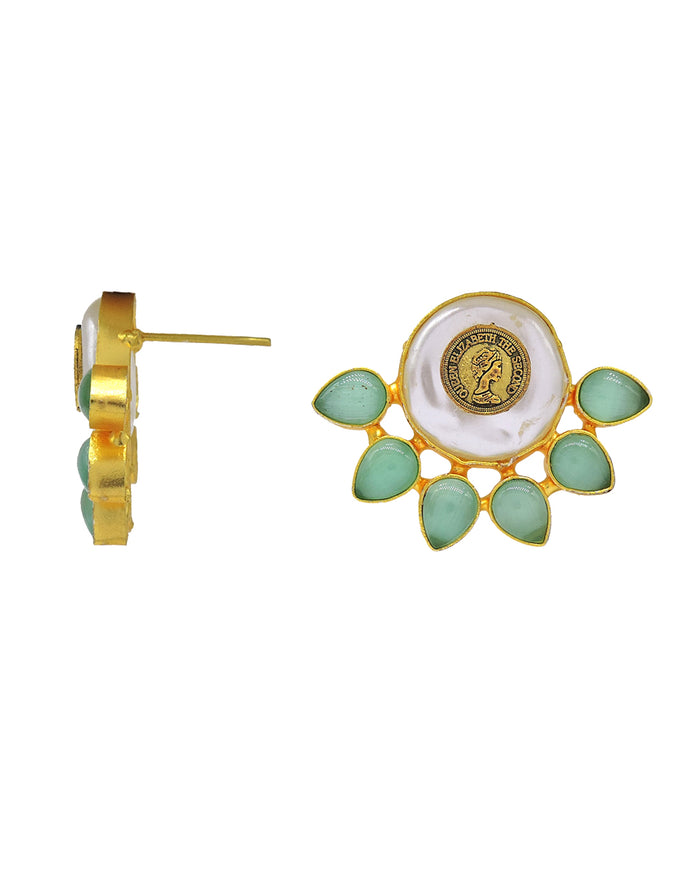 Half Flora & Coin Earrings - Statement Earrings - Gold-Plated & Hypoallergenic - Made in India - Dubai Jewellery - Dori