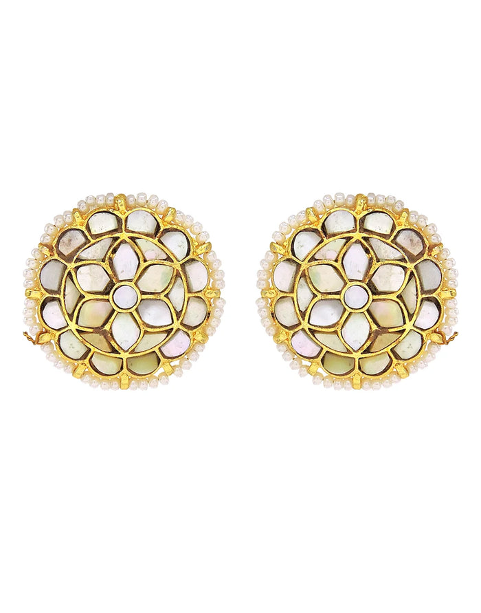 Pearl & Shell Round Cluster Earrings- Handcrafted Jewellery from Dori