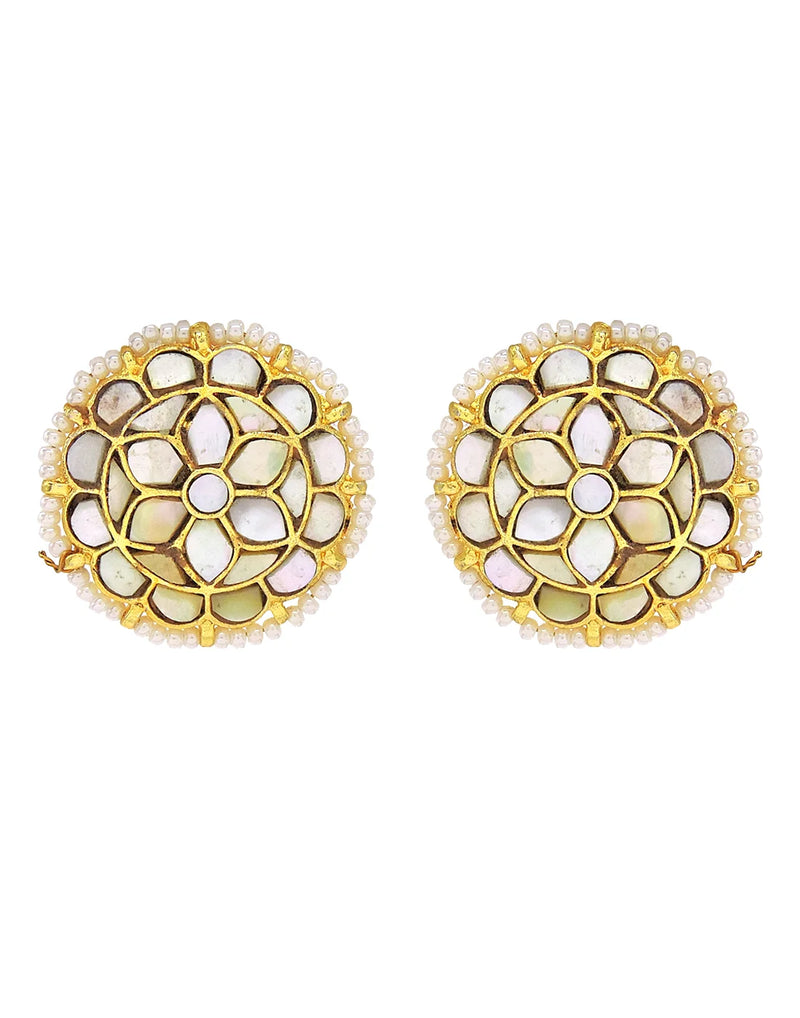 Pearl & Shell Round Cluster Earrings- Handcrafted Jewellery from Dori