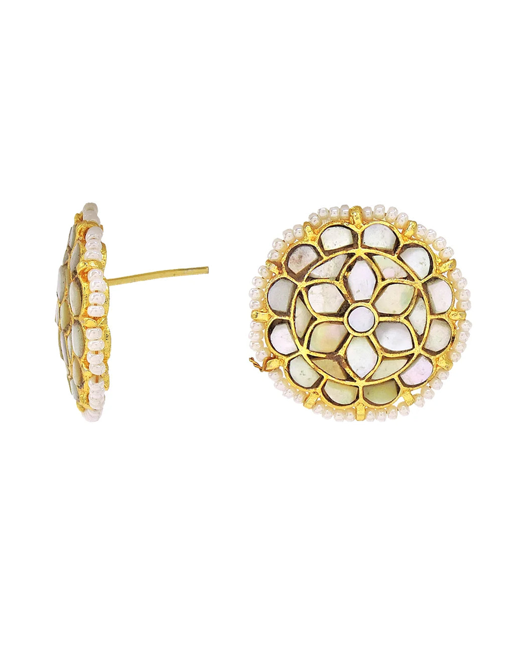 Pearl & Shell Round Cluster Earrings- Handcrafted Jewellery from Dori