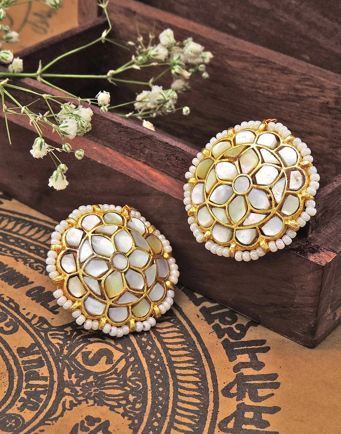 Pearl & Shell Round Cluster Earrings- Handcrafted Jewellery from Dori