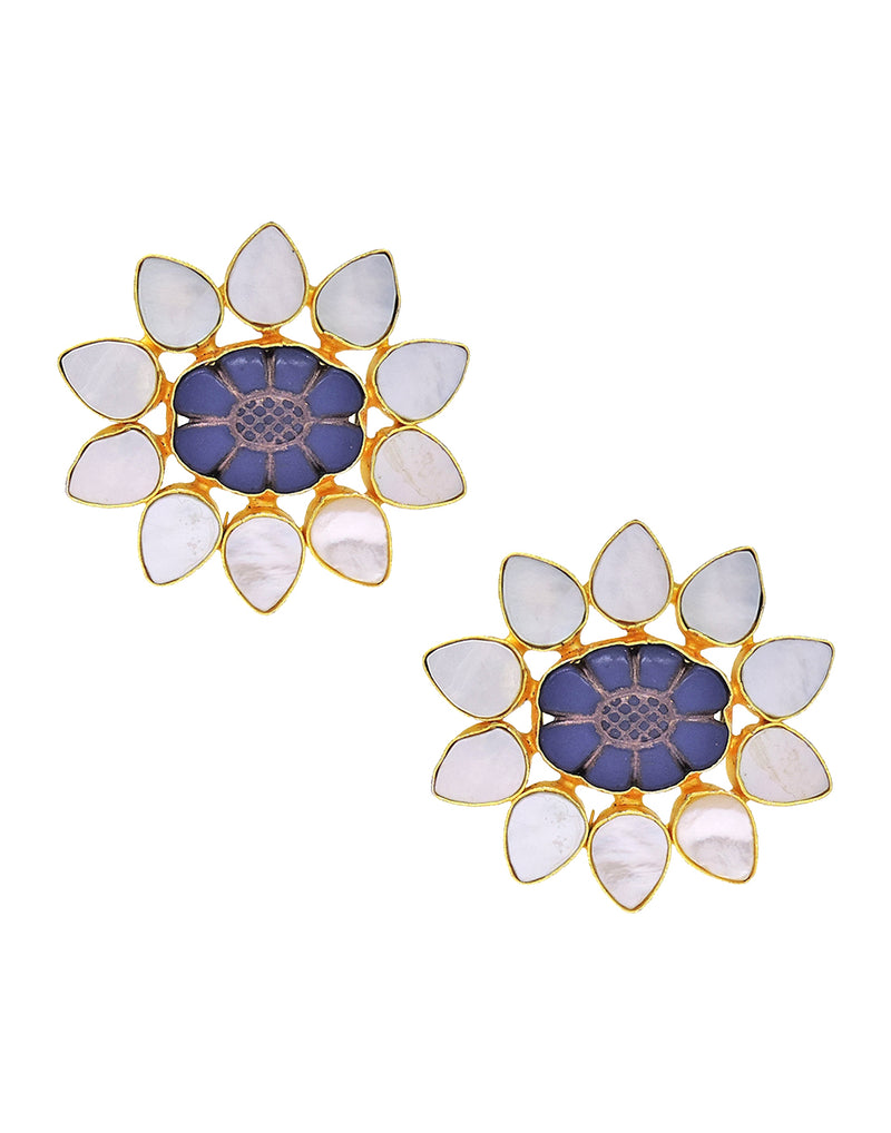 Oval Flower Earrings - Statement Earrings - Gold-Plated & Hypoallergenic - Made in India - Dubai Jewellery - Dori