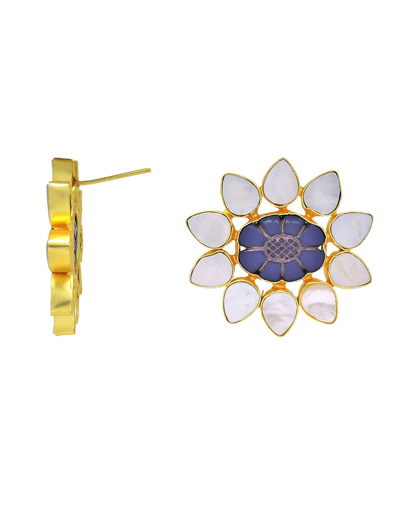 Oval Flower Earrings - Statement Earrings - Gold-Plated & Hypoallergenic - Made in India - Dubai Jewellery - Dori