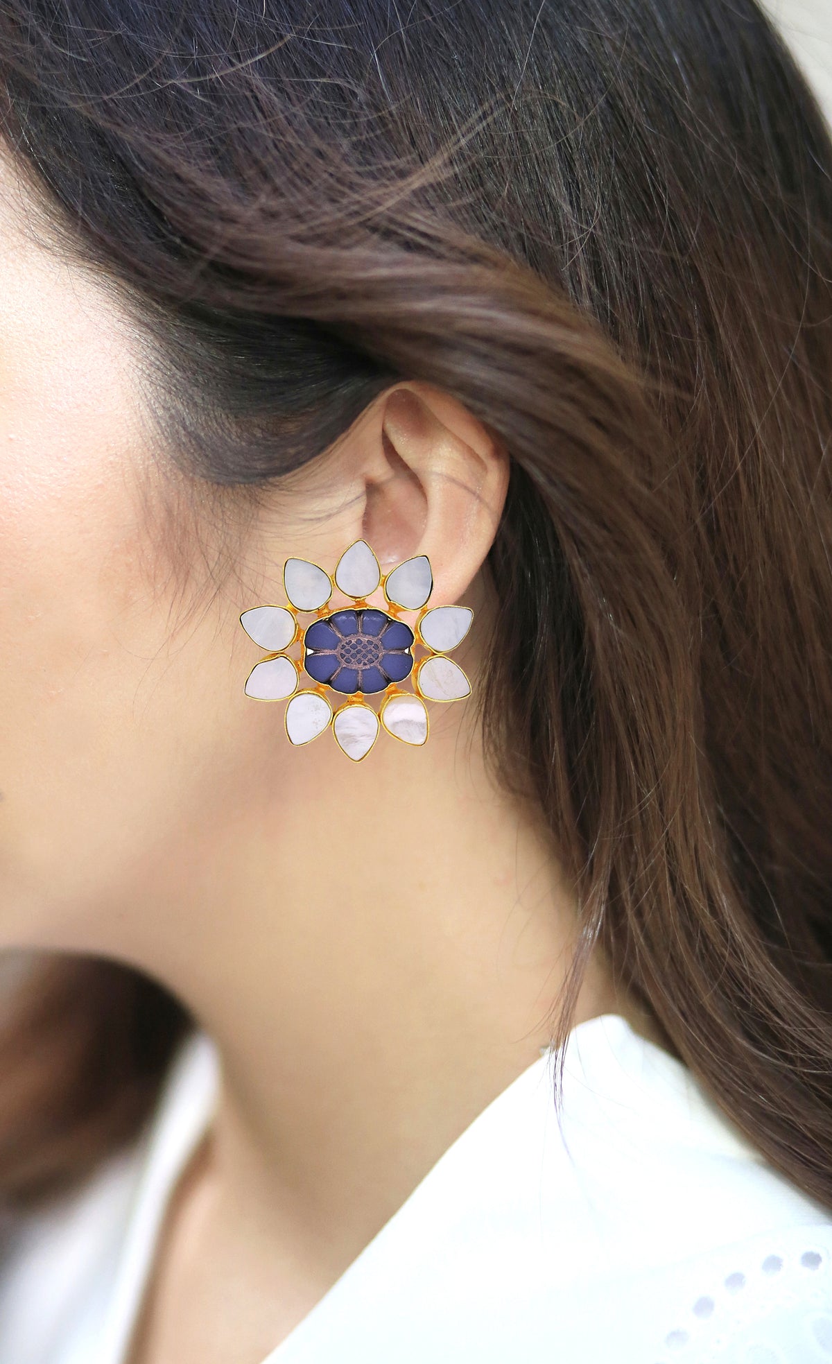 Oval Flower Earrings - Statement Earrings - Gold-Plated & Hypoallergenic - Made in India - Dubai Jewellery - Dori