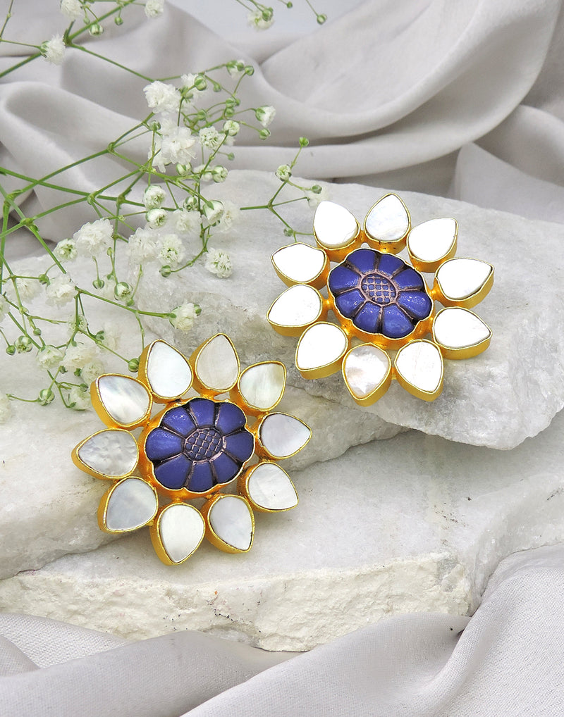 Oval Flower Earrings - Statement Earrings - Gold-Plated & Hypoallergenic - Made in India - Dubai Jewellery - Dori