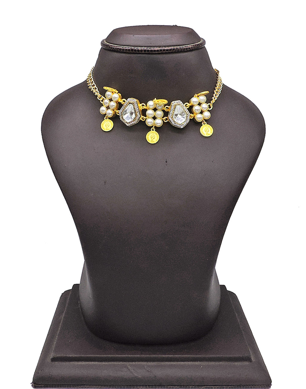Coin & Crystal Necklace - Statement Necklaces - Gold-Plated & Hypoallergenic Jewellery - Made in India - Dubai Jewellery - Dori