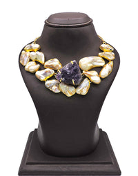 Amethyst & Baroque Pearl Necklace - Statement Necklaces - Gold-Plated & Hypoallergenic Jewellery - Made in India - Dubai Jewellery - Dori